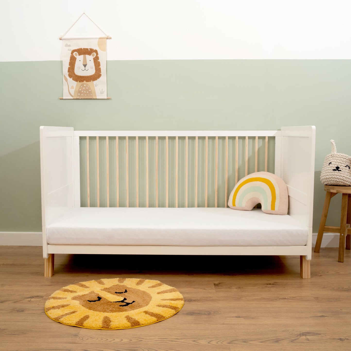 Clair De Lune Essentials Cot Bed - White & Natural-Dreamy Nursery