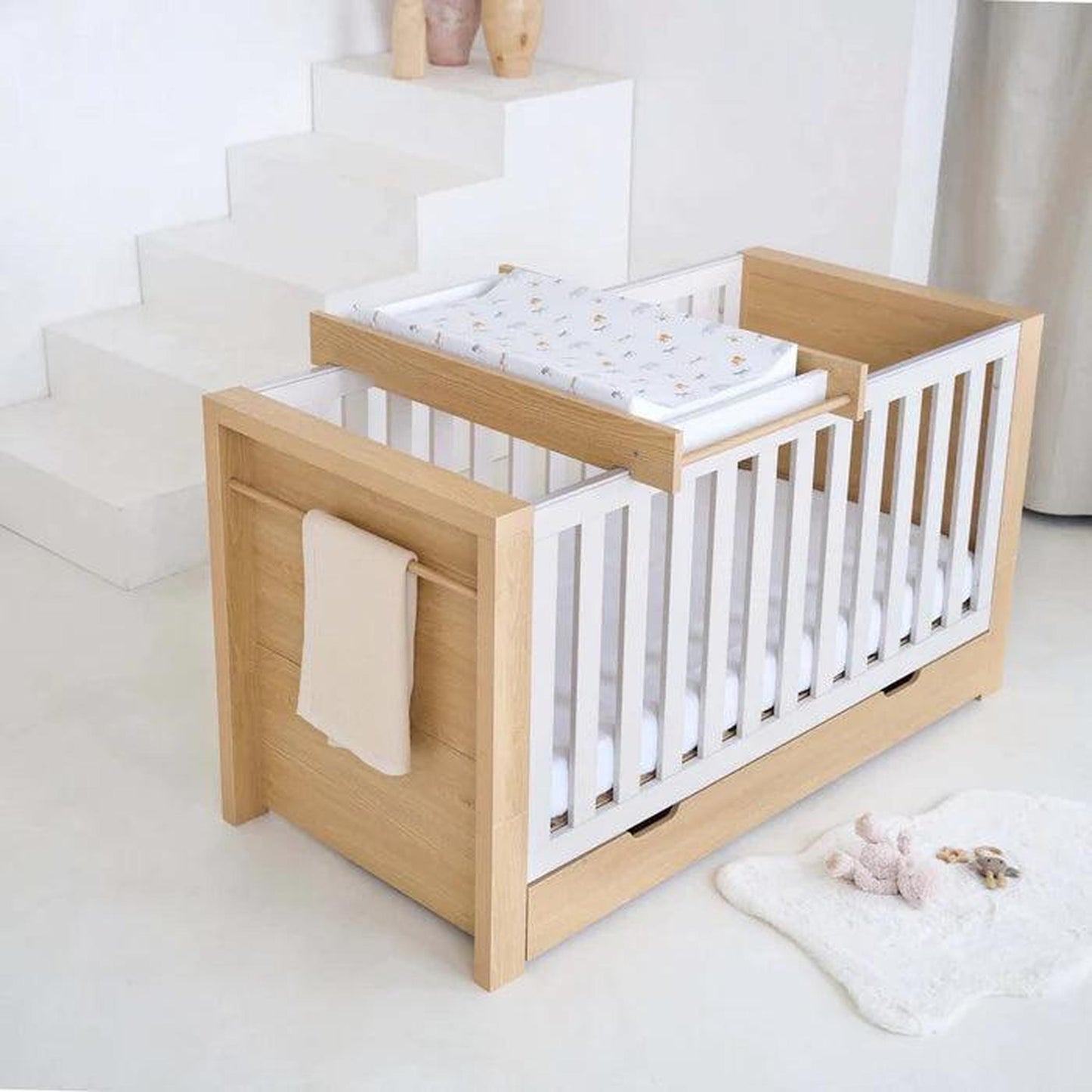 Clair De Lune Juni Cot Bed & Drawer - Natural & Cashmere-Dreamy Nursery