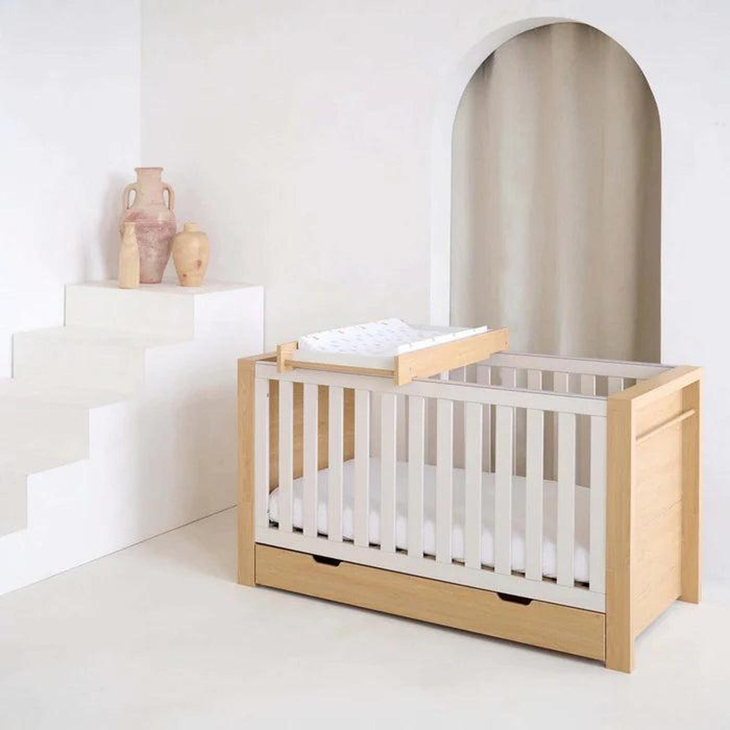 Clair De Lune Juni Cot Bed & Drawer - Natural & Cashmere-Dreamy Nursery