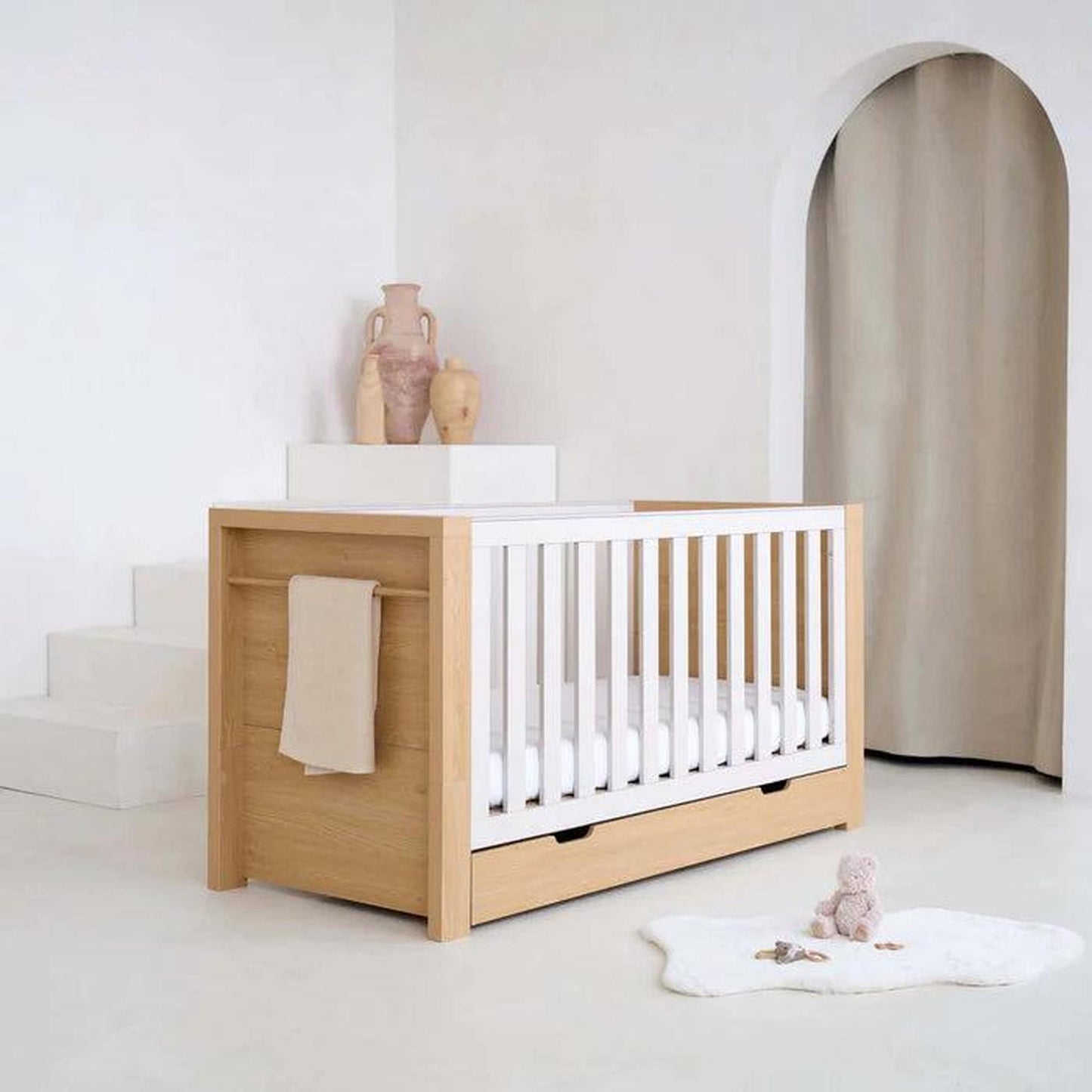 Clair De Lune Juni Cot Bed & Drawer - Natural & Cashmere-Dreamy Nursery