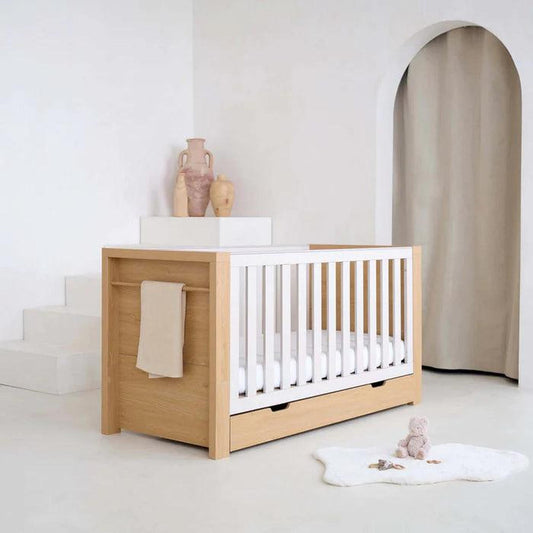 Clair De Lune Juni Cot Bed & Drawer - Natural & Cashmere-Dreamy Nursery
