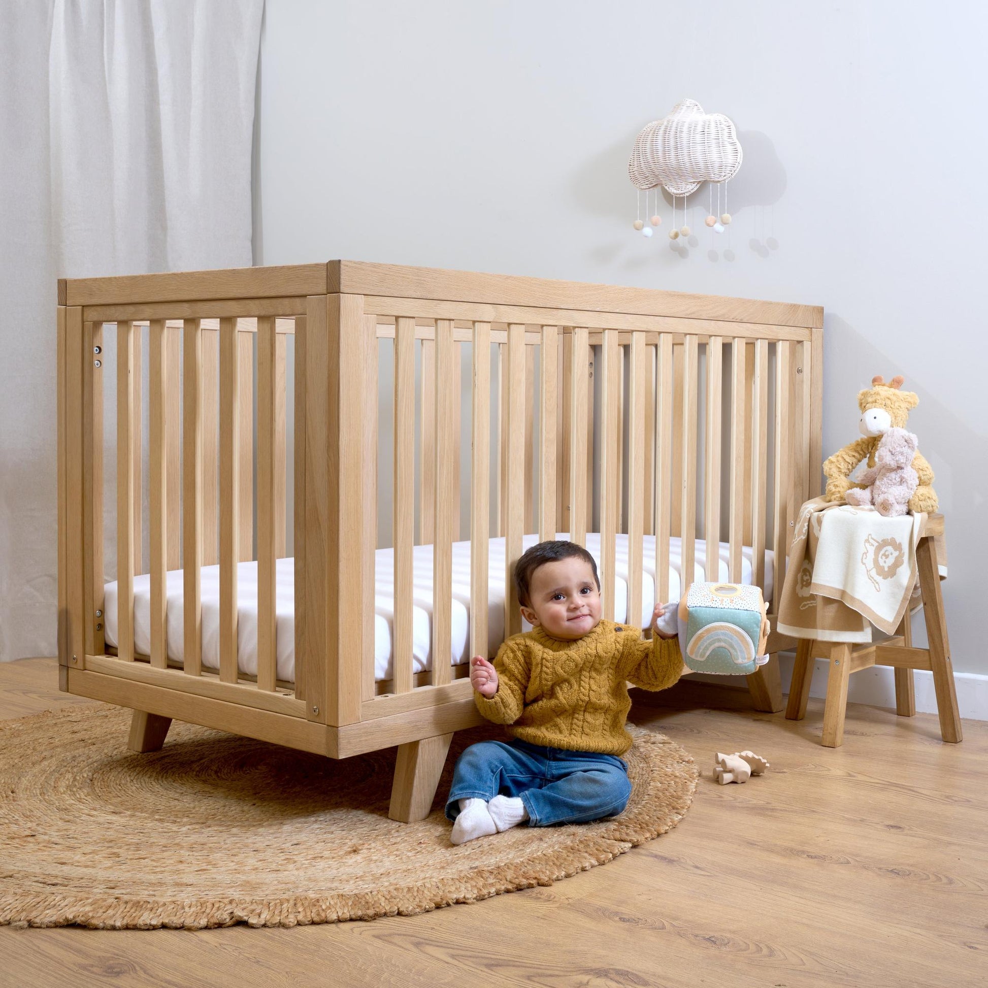 Clair De Lune Oak Cot Bed - Natural Oak-Dreamy Nursery
