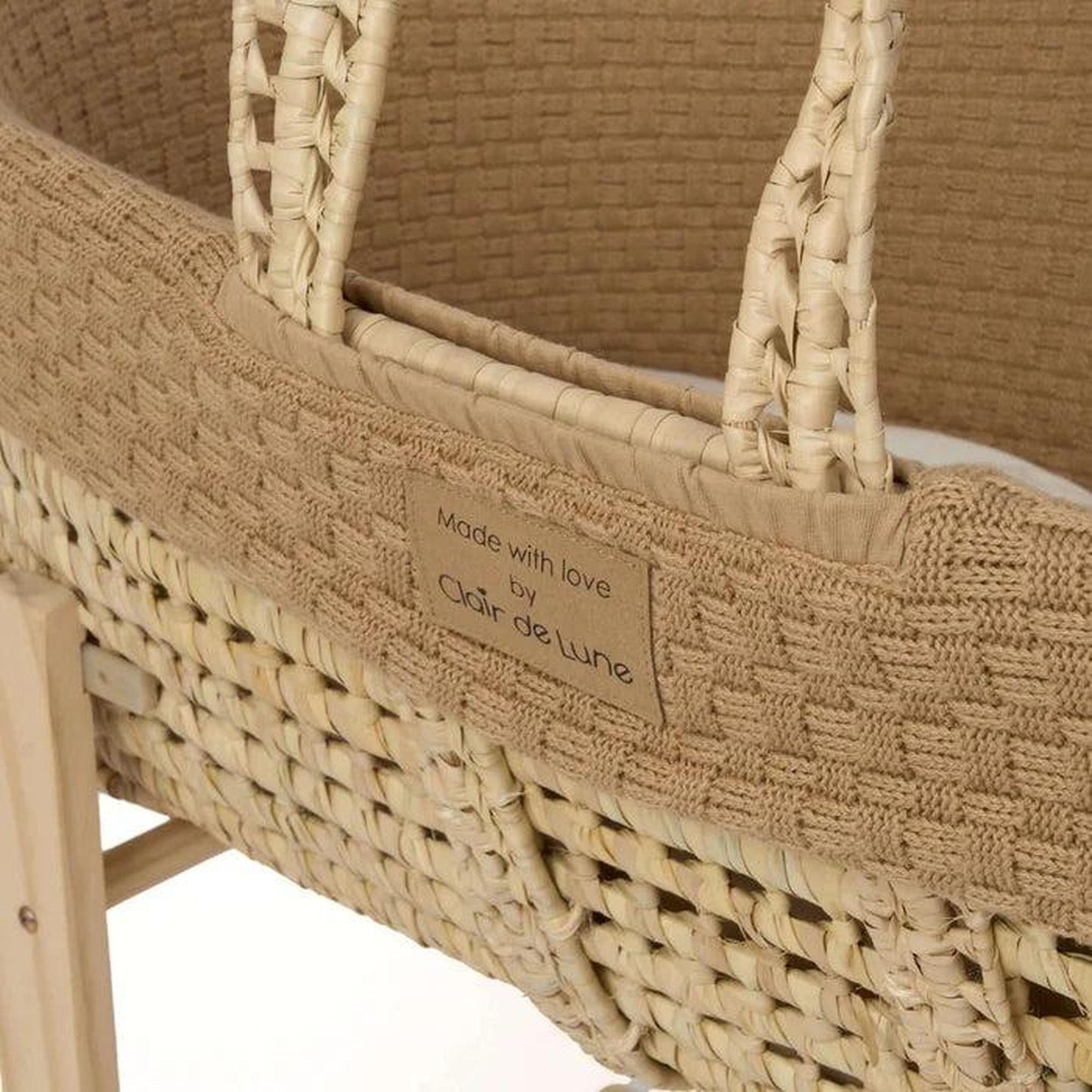 Clair De Lune Organic Knitted Palm Moses Basket (with Rocking Stand) - Biscuit-Dreamy Nursery