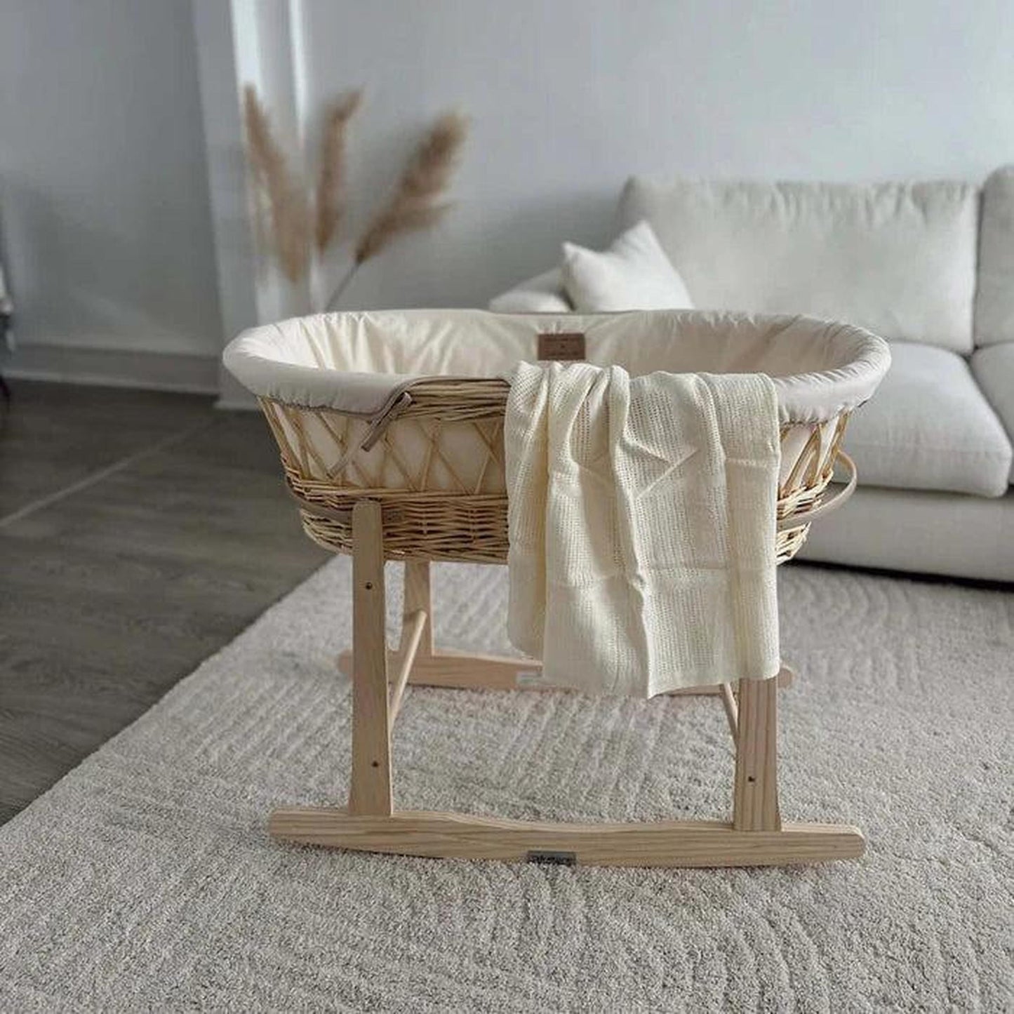 Clair De Lune Organic Natural Wicker Moses Basket (with Rocking Stand) - Cream-Dreamy Nursery
