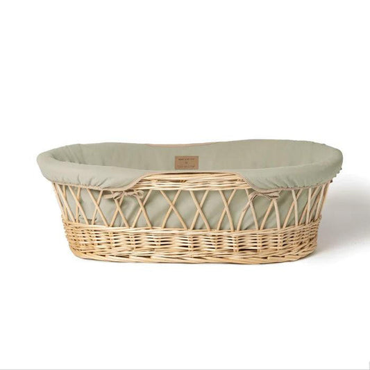 Clair De Lune Organic Natural Wicker Moses Basket (with Rocking Stand) - Sage-Dreamy Nursery