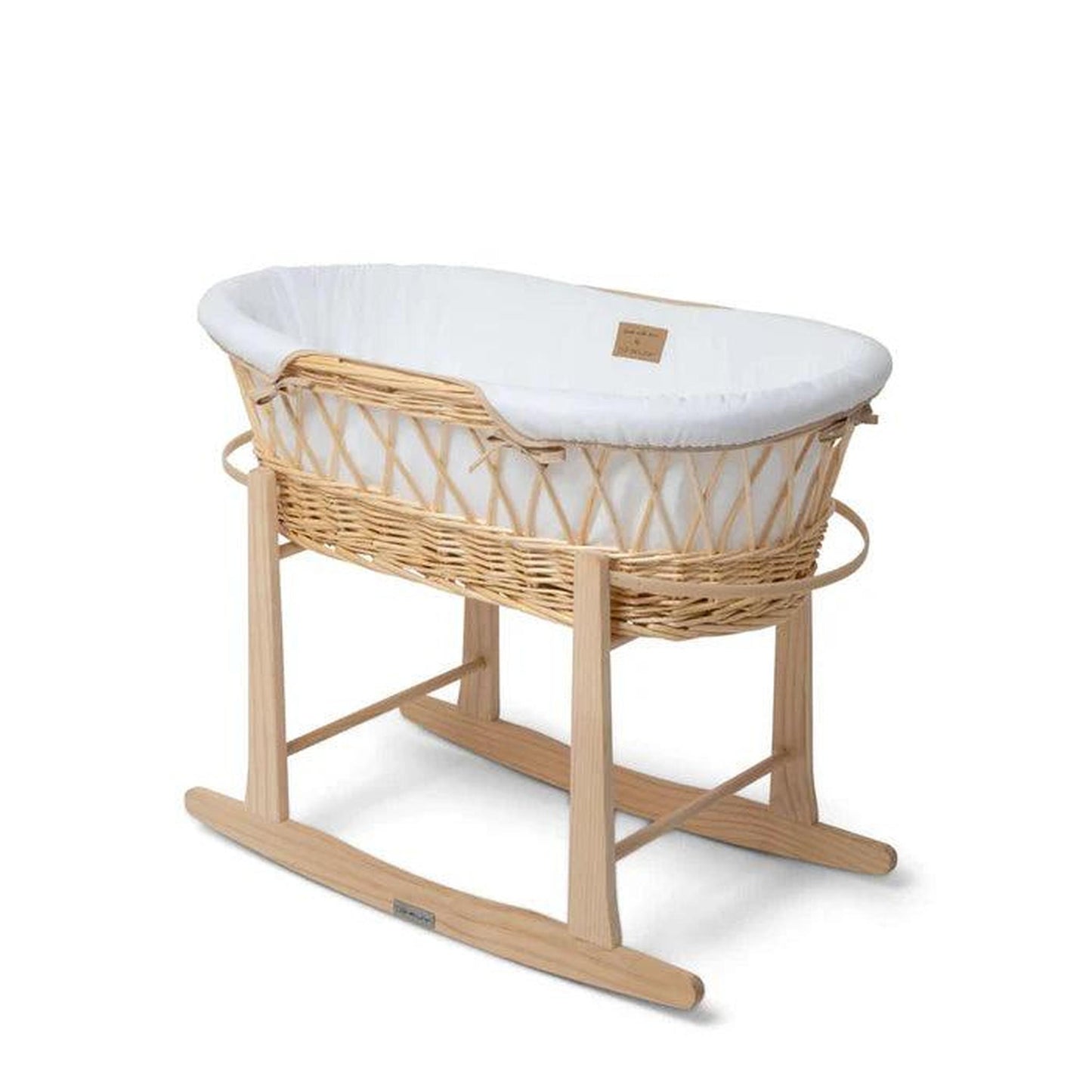 Clair De Lune Organic Natural Wicker Moses Basket (with Rocking Stand) - White-Dreamy Nursery