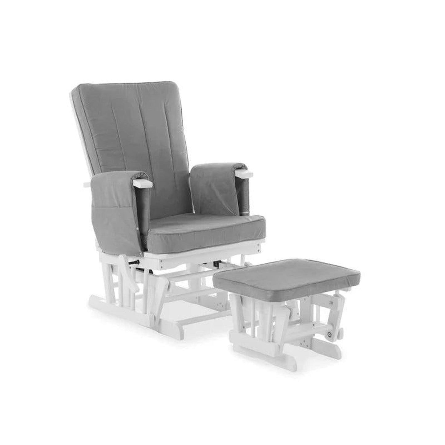 Obaby Deluxe Reclining Glider Chair and Stool - White with Grey Cushion-Dreamy Nursery