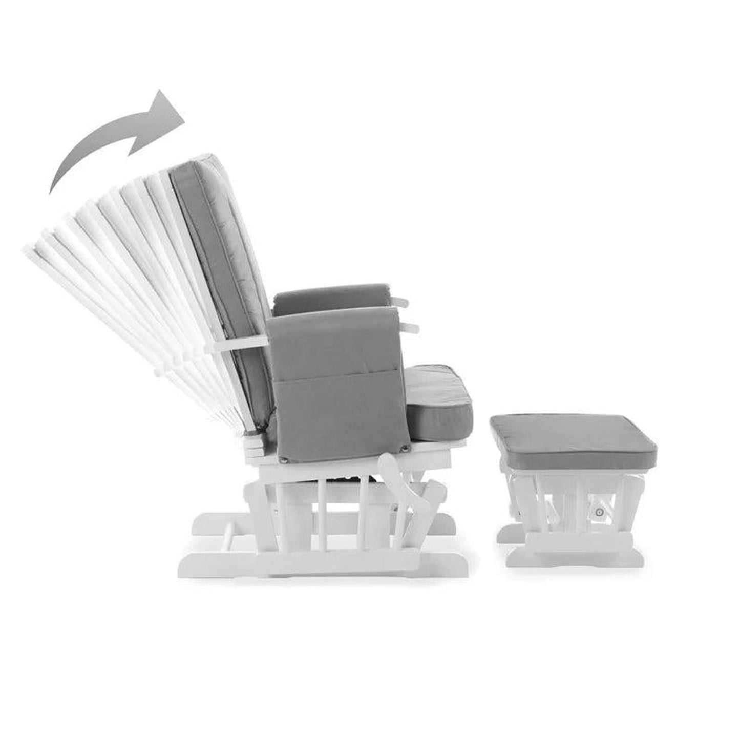 Obaby Deluxe Reclining Glider Chair and Stool - White with Grey Cushion-Dreamy Nursery