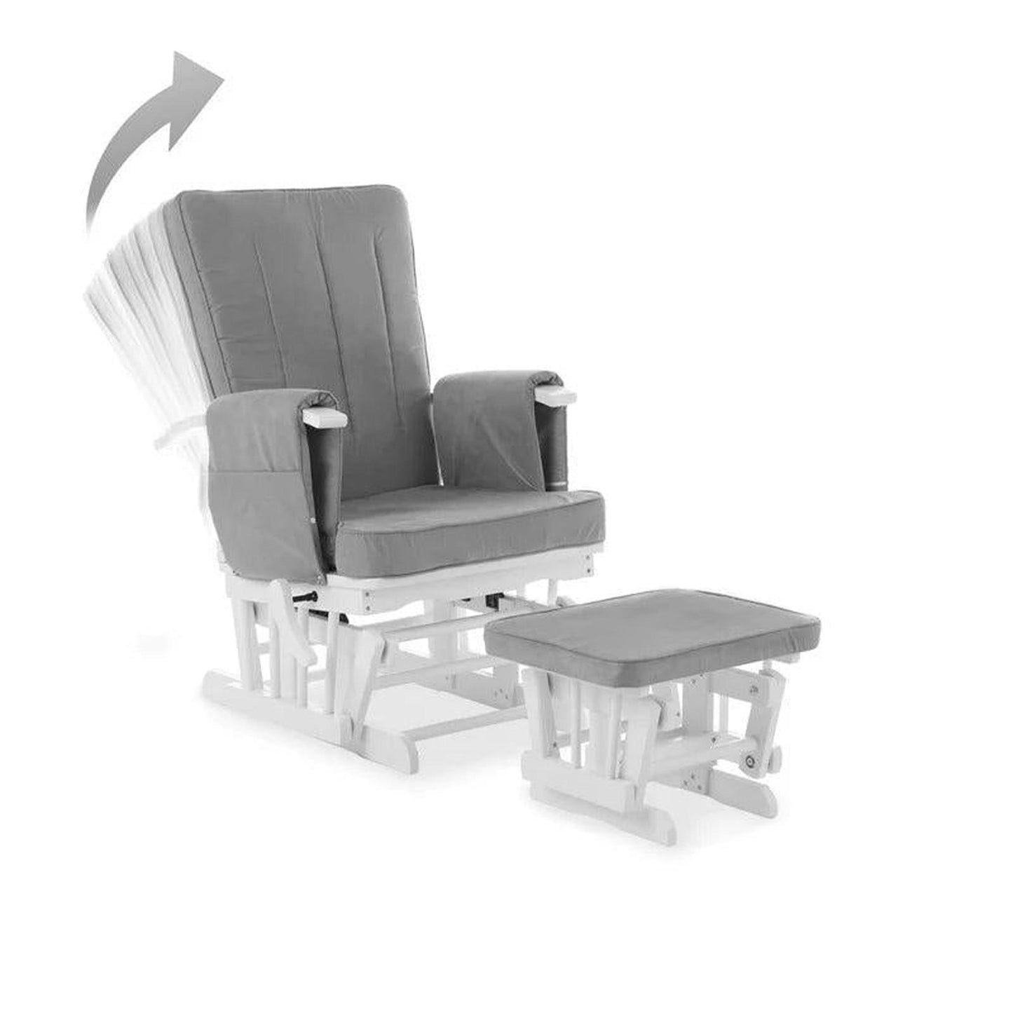 Obaby Deluxe Reclining Glider Chair and Stool - White with Grey Cushion-Dreamy Nursery