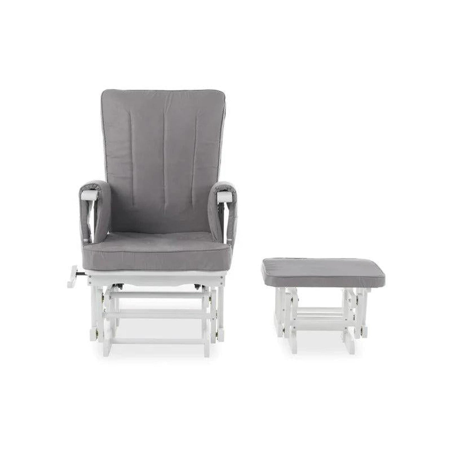 Obaby Deluxe Reclining Glider Chair and Stool - White with Grey Cushion-Dreamy Nursery