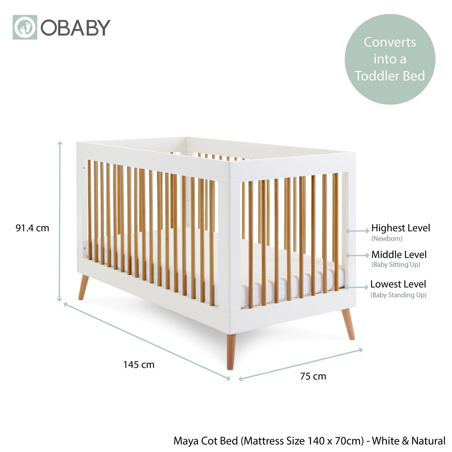 Obaby Maya 3 Piece Room Set - White with Natural-Dreamy Nursery