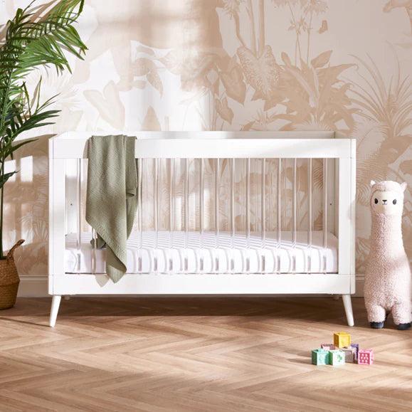 Obaby Maya Cot Bed - White with Acrylic-Dreamy Nursery