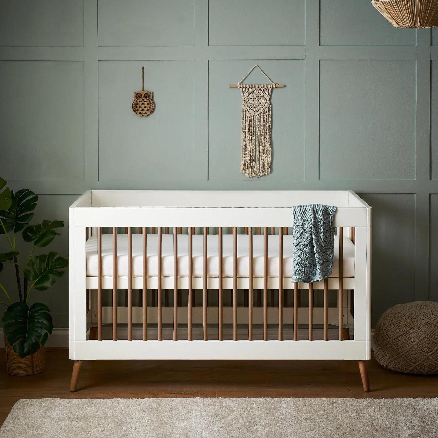 Obaby Maya Cot Bed - White with Natural-Dreamy Nursery