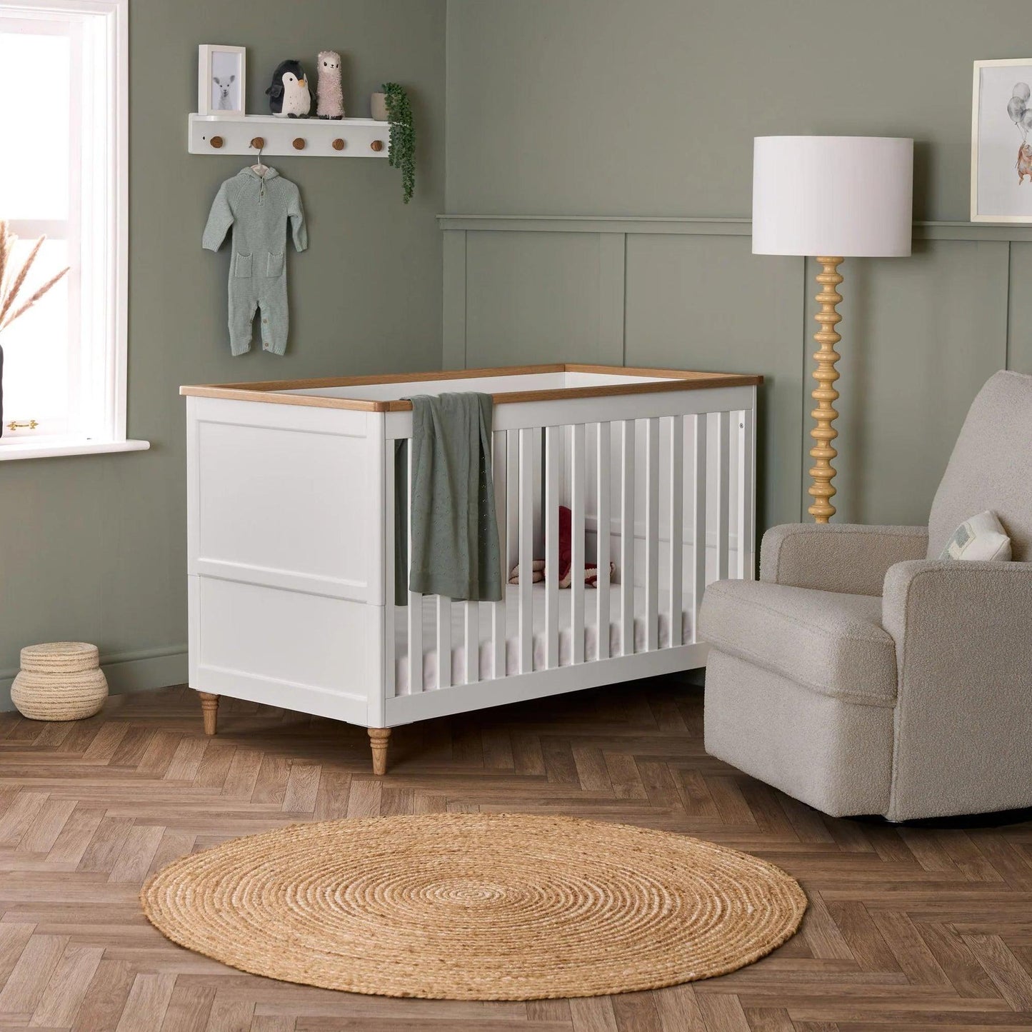 Obaby Orla Cot Bed - White with Oak-Dreamy Nursery