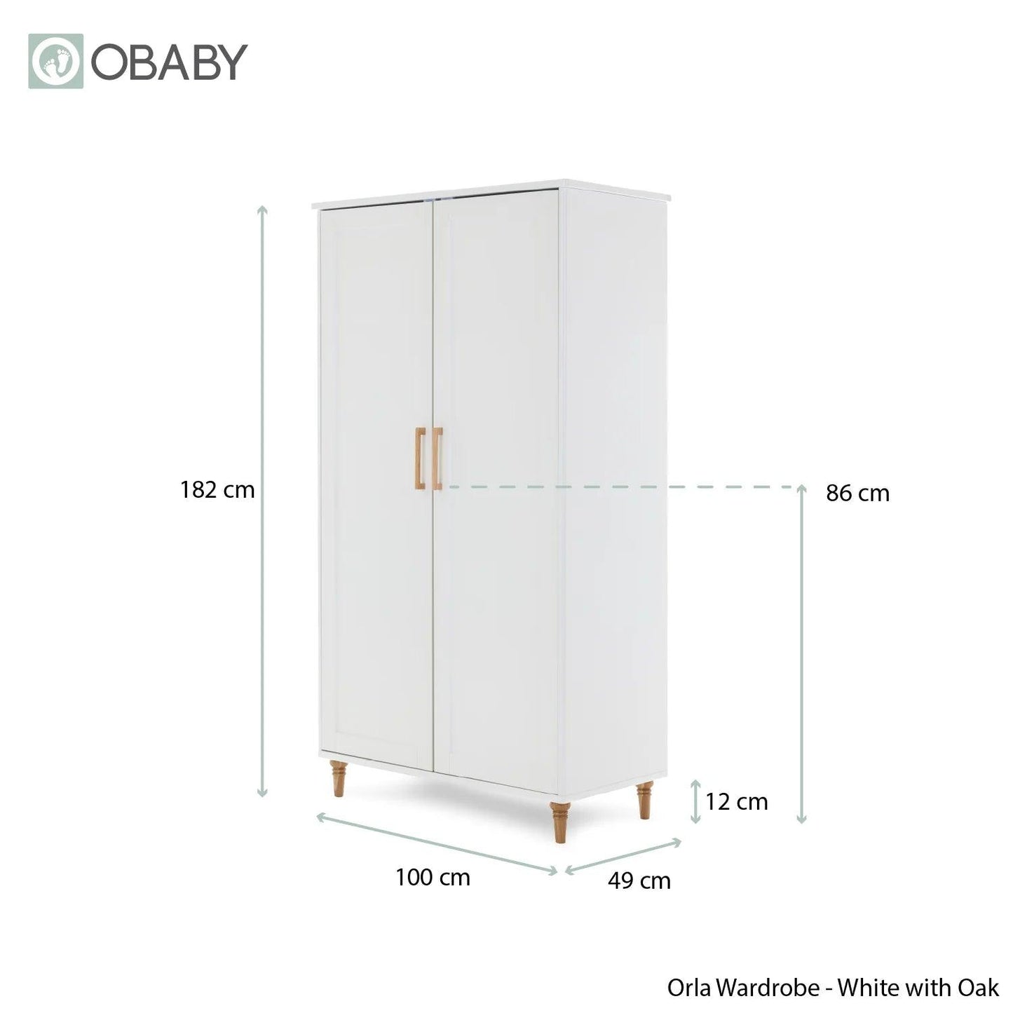 Obaby Orla Double Wardrobe - White with Oak-Dreamy Nursery