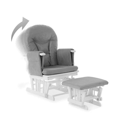 Obaby Reclining Glider Chair and Stool - White with Grey Cushion-Dreamy Nursery