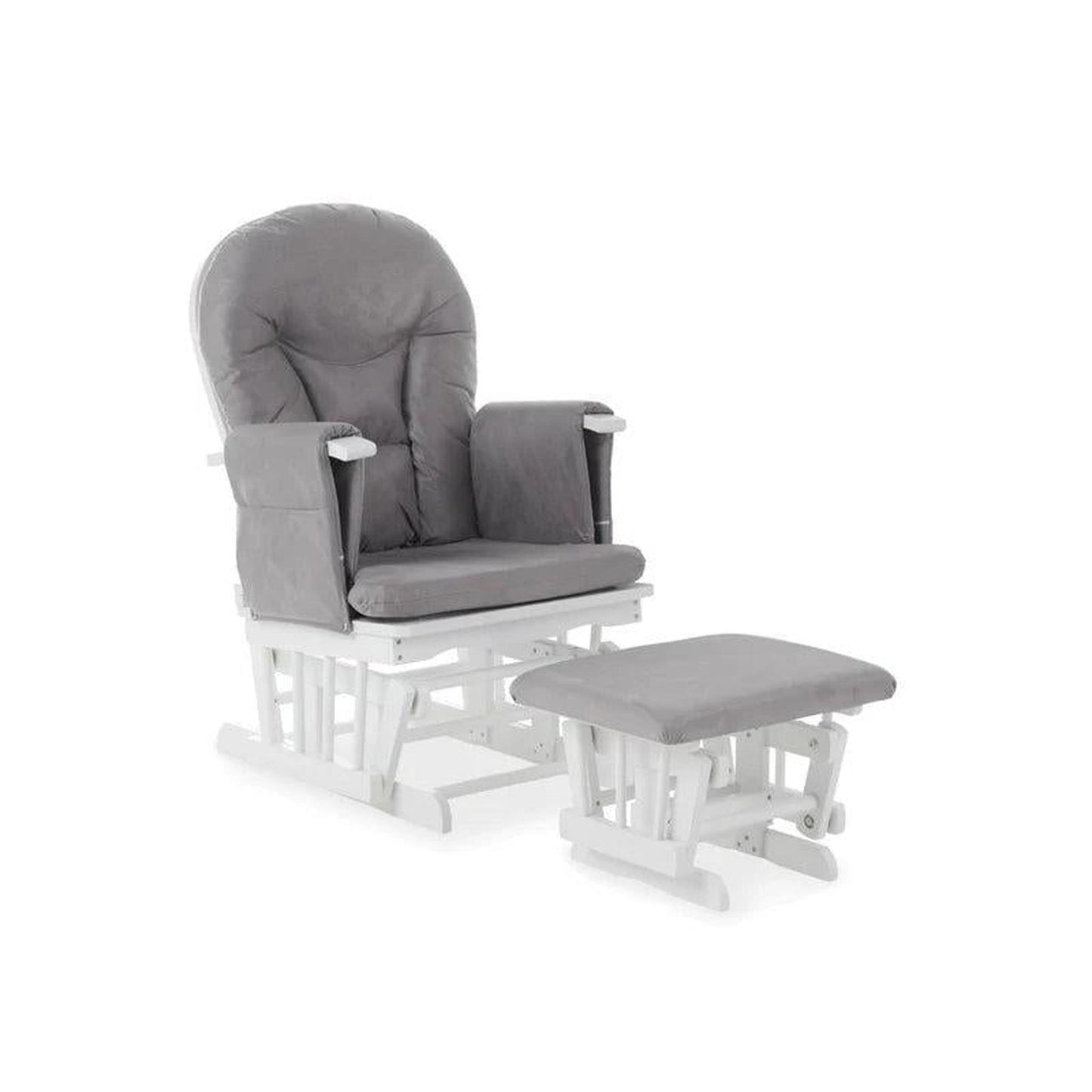 Obaby Reclining Glider Chair and Stool - White with Grey Cushion-Dreamy Nursery