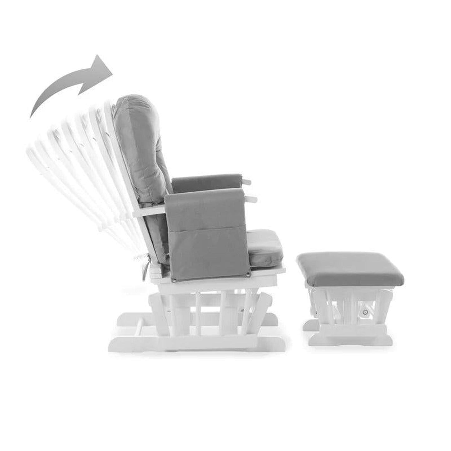 Obaby Reclining Glider Chair and Stool - White with Grey Cushion-Dreamy Nursery