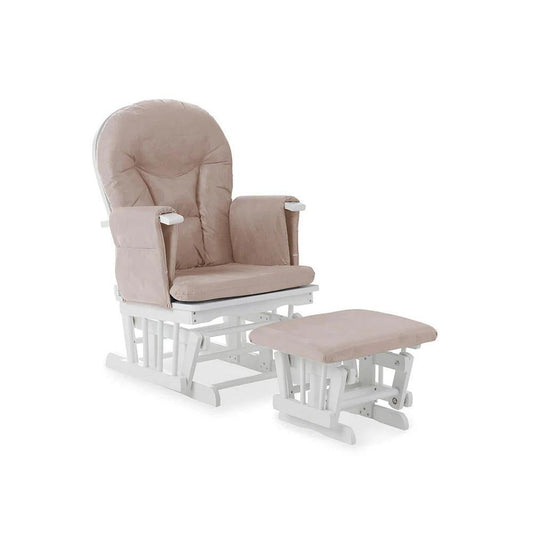 Obaby Reclining Glider Chair and Stool - White with Sand Cushion-Dreamy Nursery