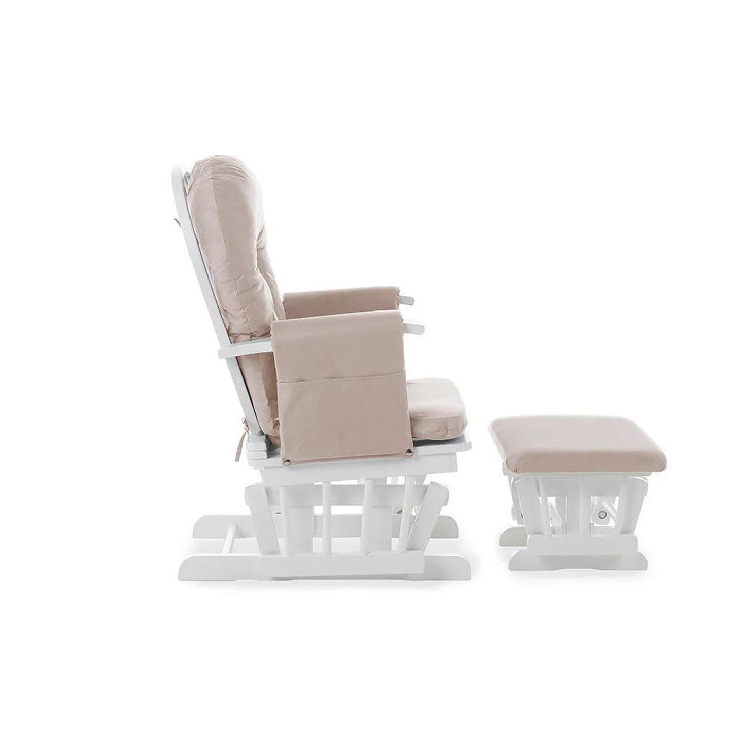 Obaby Reclining Glider Chair and Stool - White with Sand Cushion-Dreamy Nursery