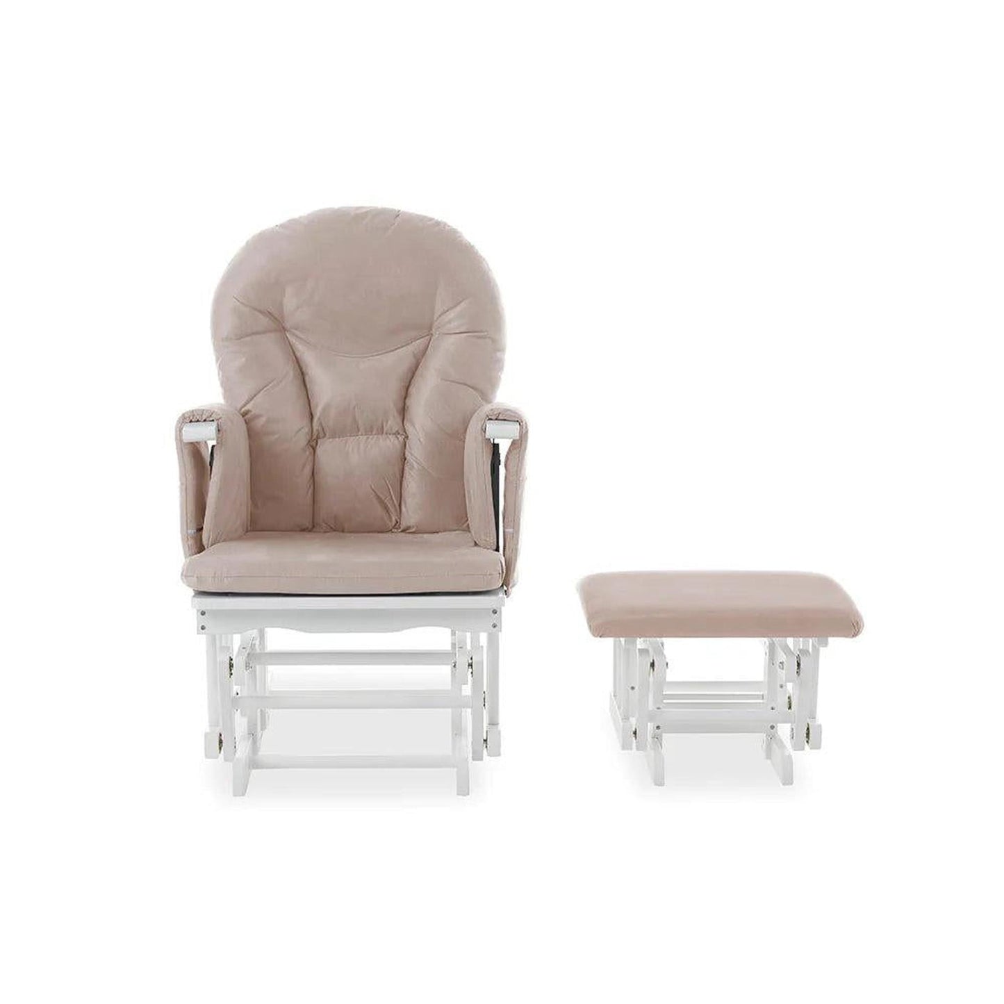 Obaby Reclining Glider Chair and Stool - White with Sand Cushion-Dreamy Nursery