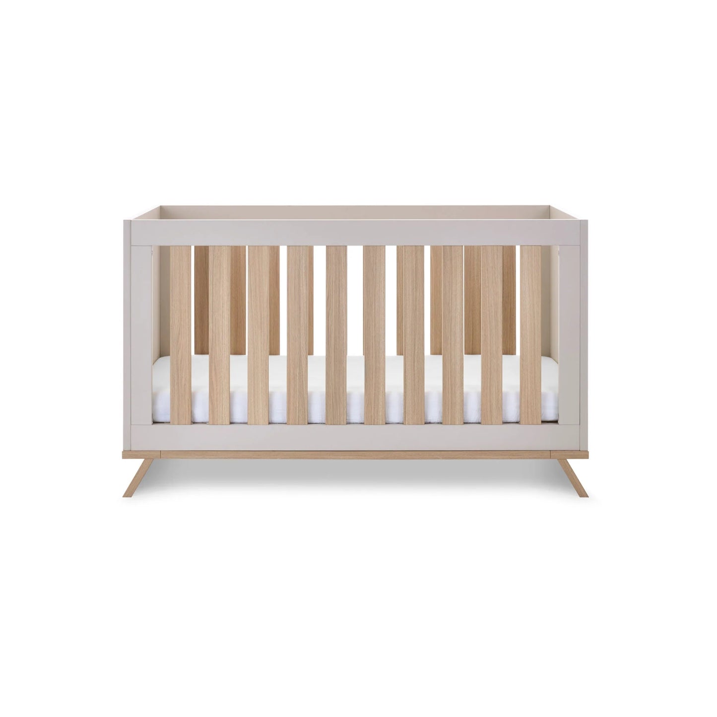 Obaby Thea cot bed latte with adjustable mattress height and modern wooden latte finish