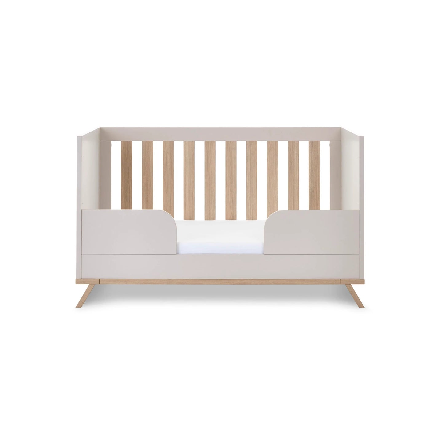 Obaby Thea cot bed latte adjustable cot bed with wooden slats and soft beige finish