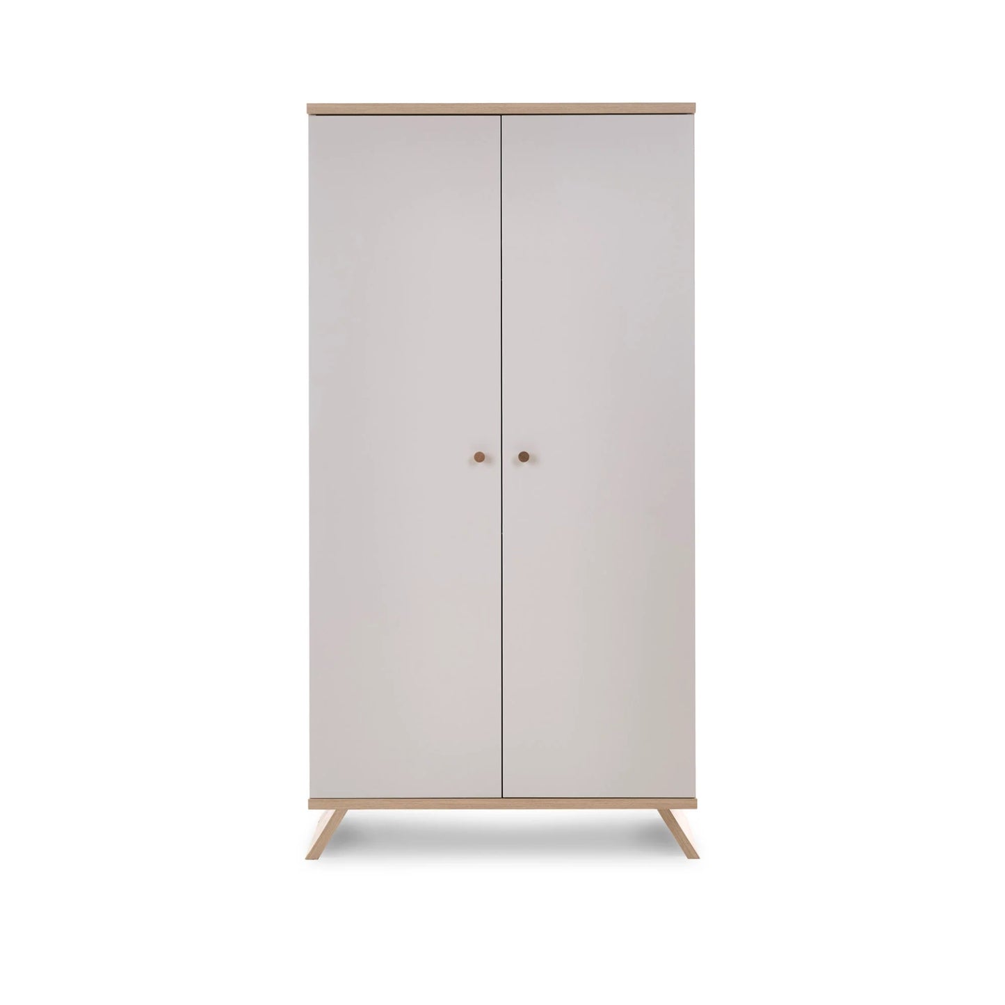 Obaby Thea double wardrobe with white doors and natural wood accents for nursery storage