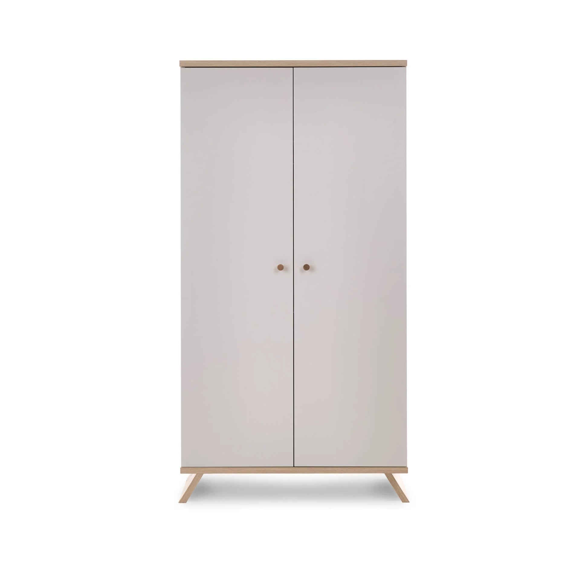 Obaby Thea double wardrobe with white doors and natural wood accents for nursery storage