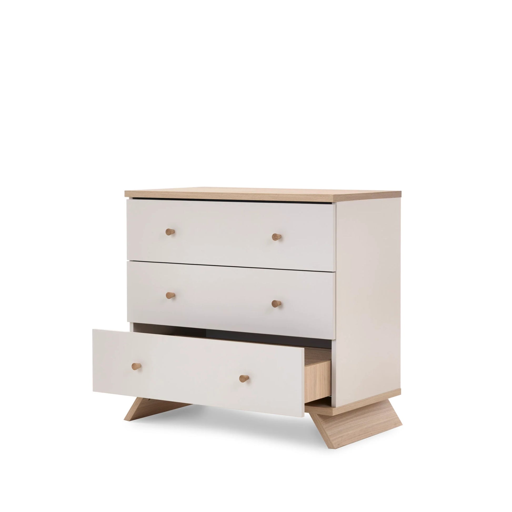 Obaby Thea nursery furniture set white and wood effect three drawer chest for nursery storage