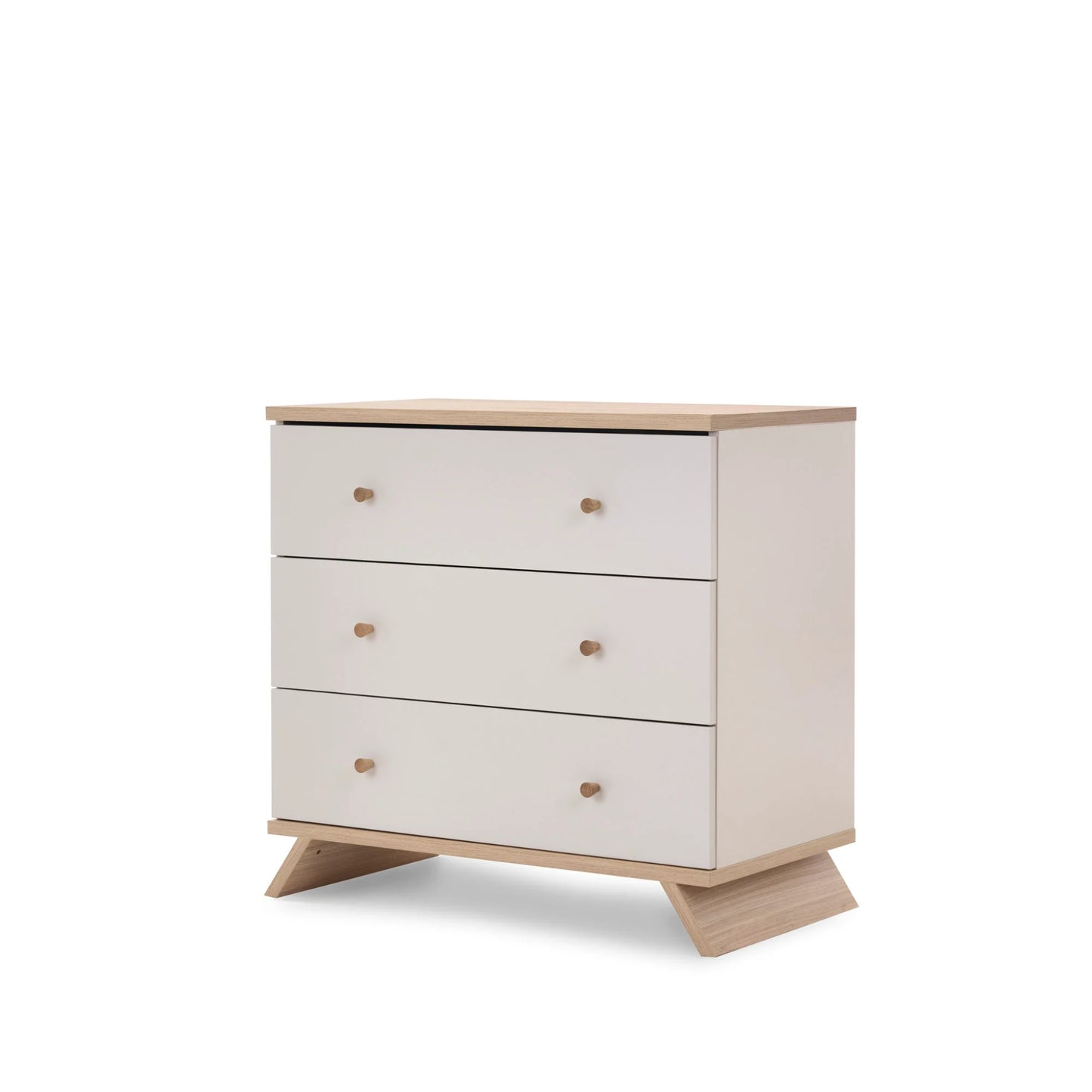 Obaby Thea nursery furniture set three drawer chest in white and oak finish for nursery storage