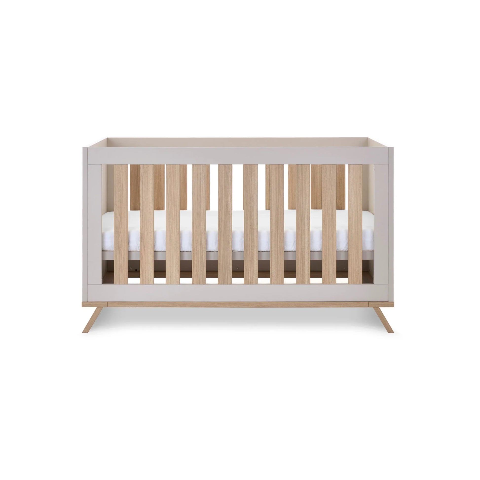 Obaby Thea nursery furniture set 2 piece modern crib in white and natural wood finish