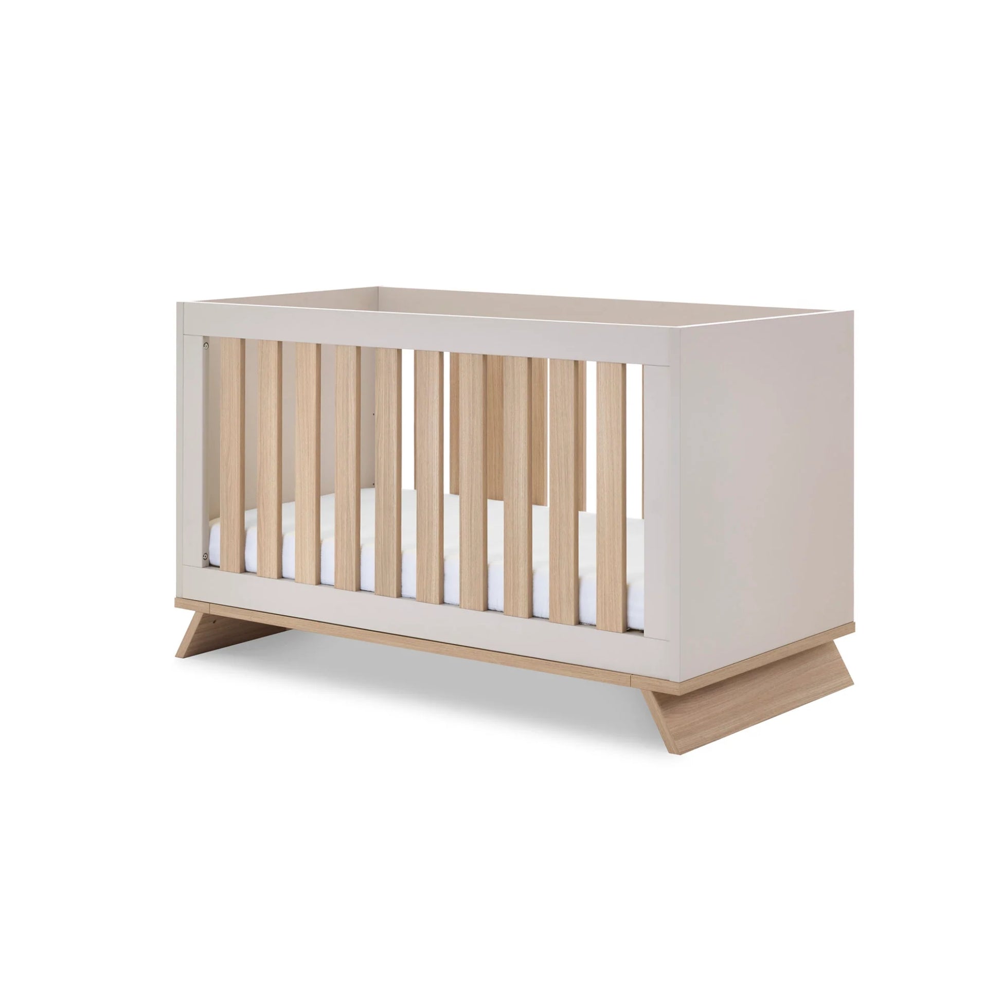 Obaby Thea nursery furniture set 2 piece modern white and natural wood cot with slatted sides