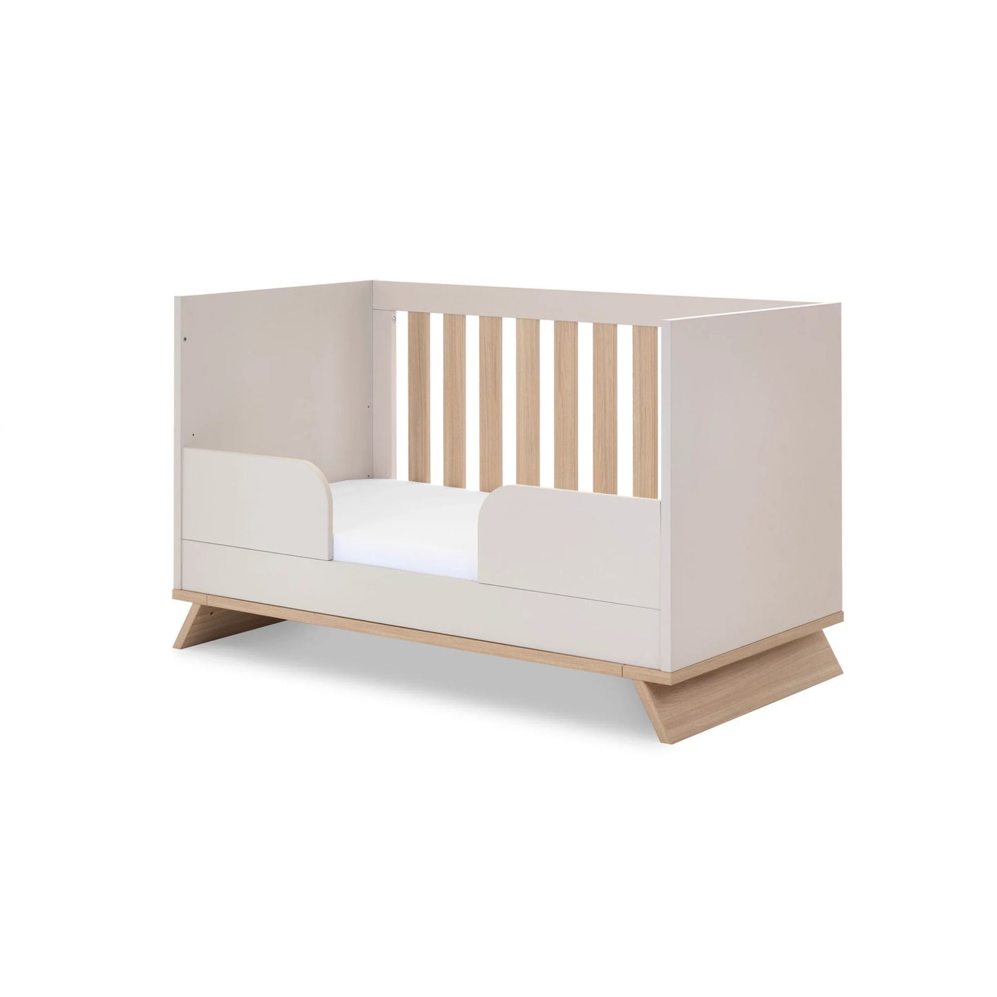 Obaby Thea nursery furniture set white and wood toddler bed with safety guard rails