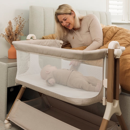Obaby Cloud Bedside Crib - Oatmeal - Dreamy Nursery