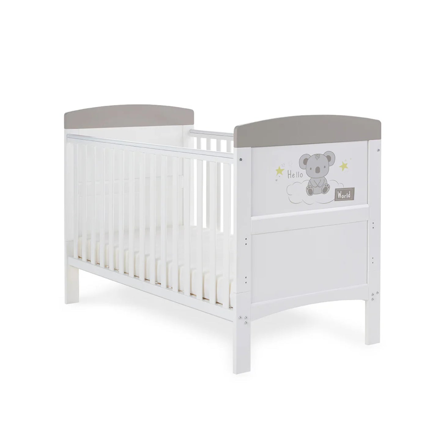 Obaby Grace Inspire Cot Bed - Hello World Koala (White with Grey)
