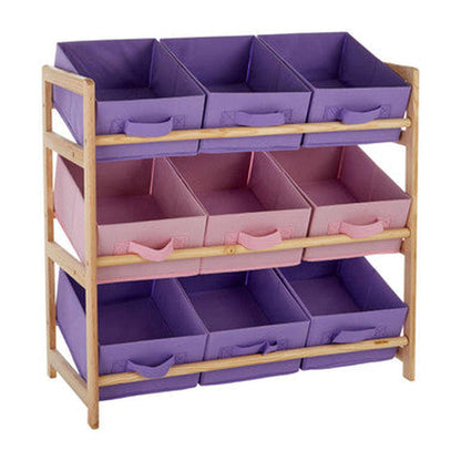 Orsina Kids Storage Unit (9 Canvas Tubs) - Purple & Pink
