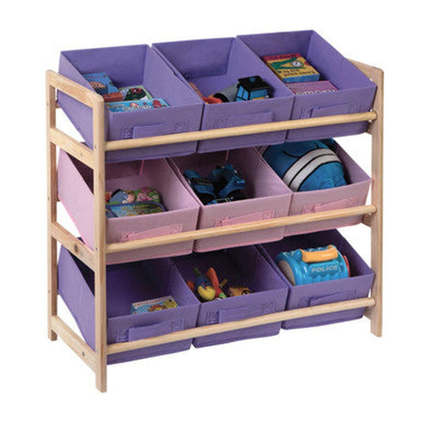Orsina Kids Storage Unit (9 Canvas Tubs) - Purple & Pink