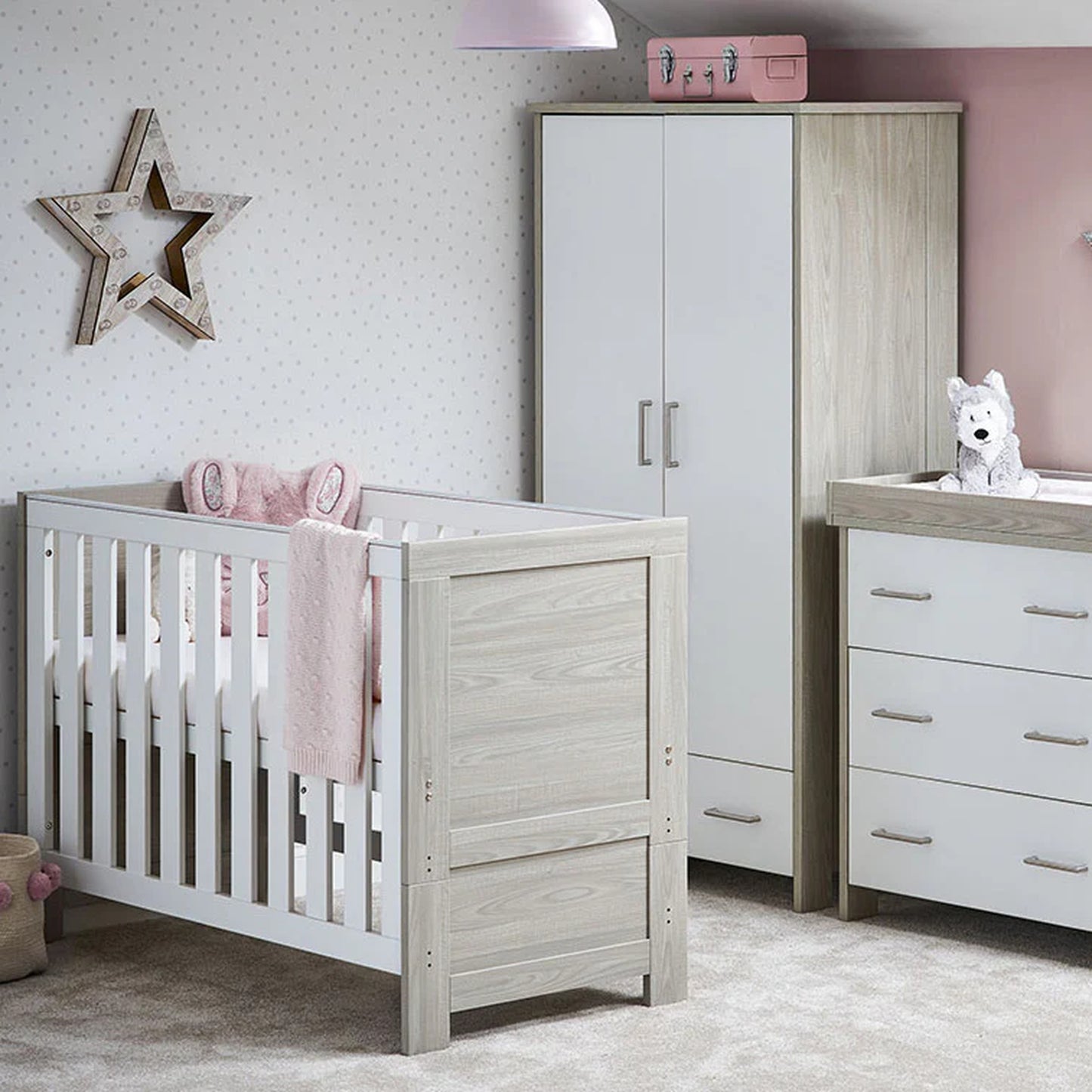 Obaby Nika Mini 3 Piece Room Set - Grey Wash & White