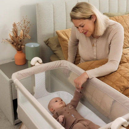 Obaby Cloud Bedside Crib - Oatmeal - Dreamy Nursery