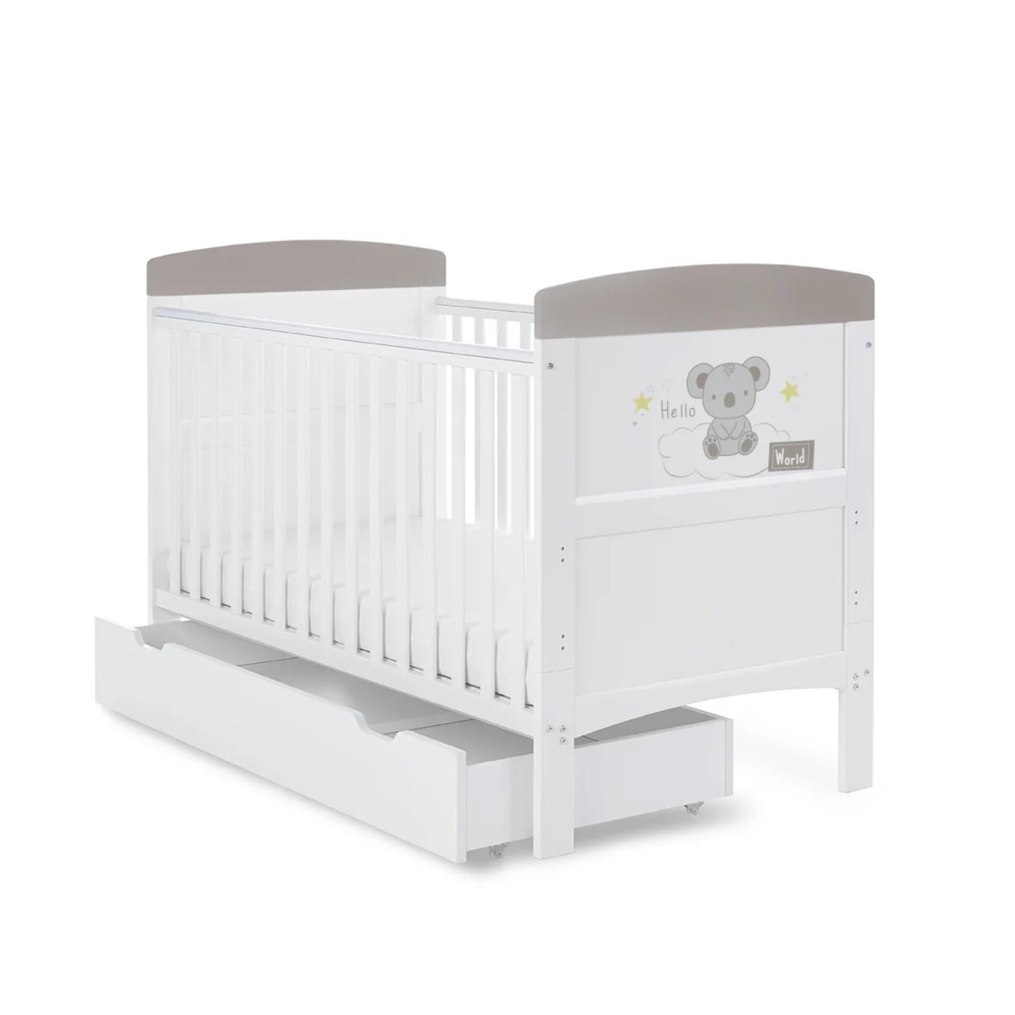 Obaby Grace Inspire Cot Bed - Hello World Koala (White with Grey)