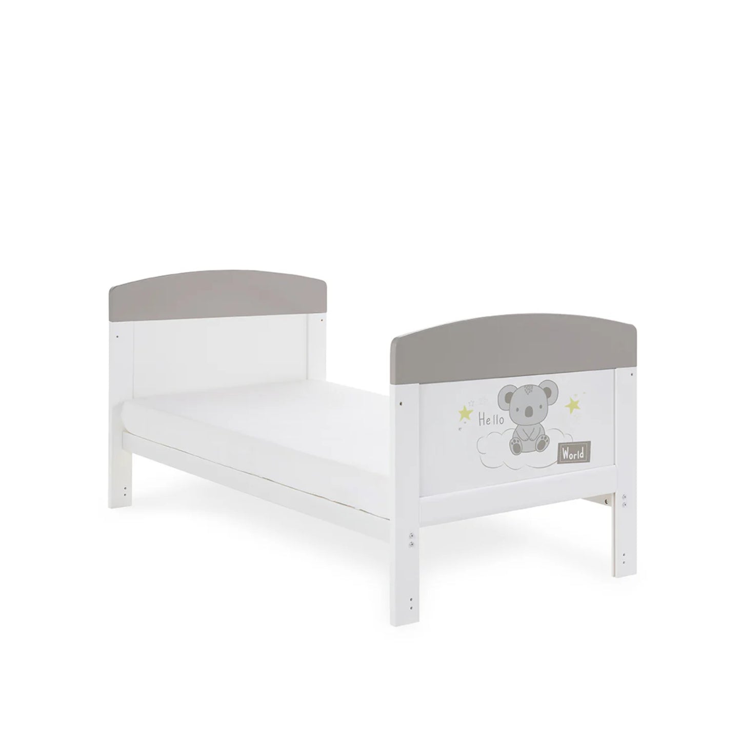 Obaby Grace Inspire Cot Bed - Hello World Koala (White with Grey)