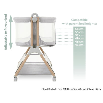 Obaby Cloud Bedside Crib - Grey - Dreamy Nursery