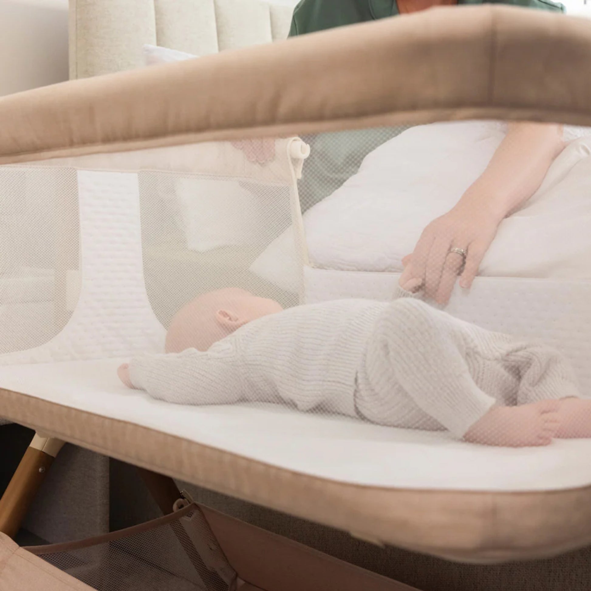 Obaby Cloud Bedside Crib - Oatmeal - Dreamy Nursery