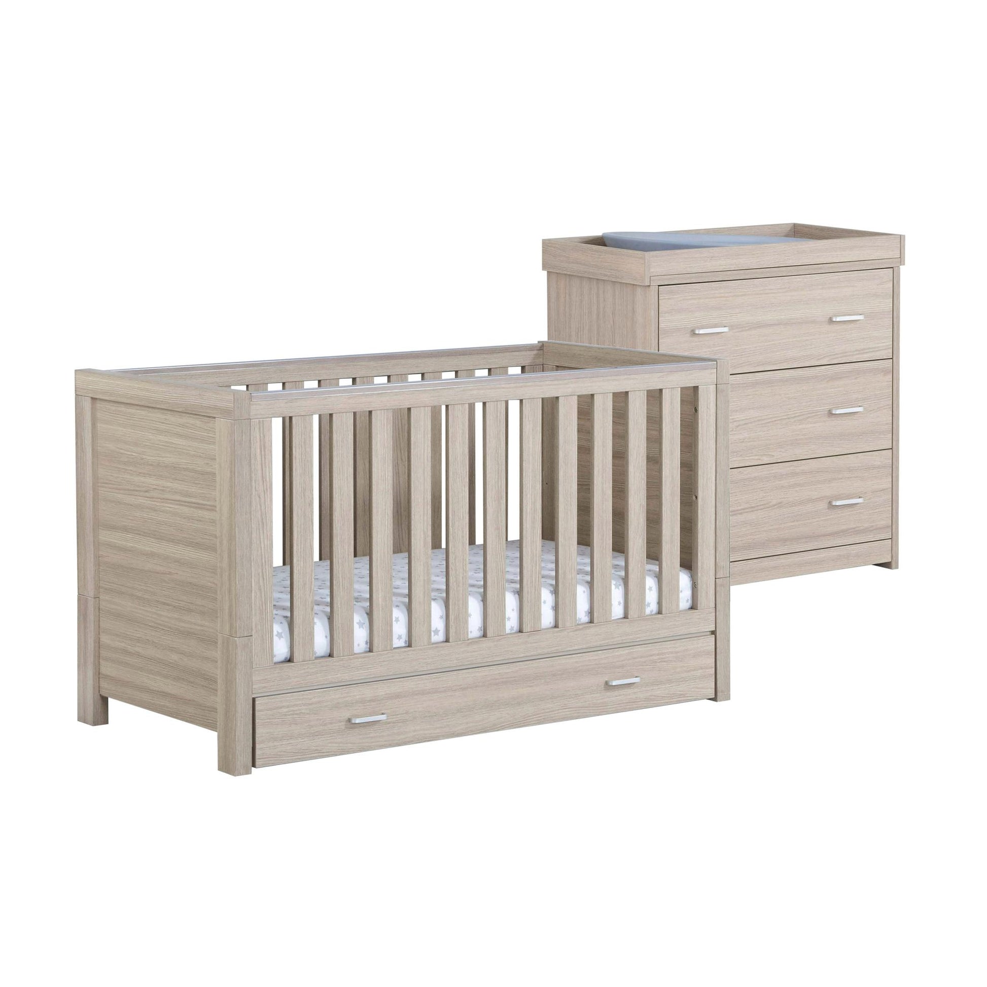 Babymore Veni 2 Piece Nursery Room Set (with under-cot storage) - Oak-Dreamy Nursery