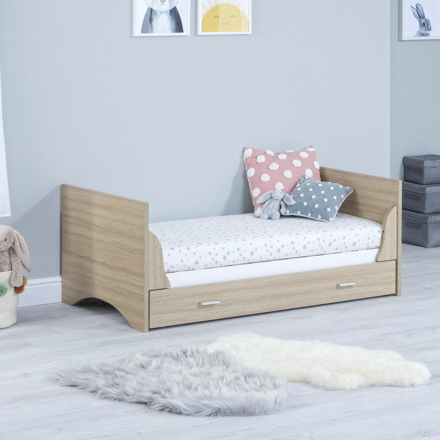 Babymore Veni 3 Piece Nursery Room Set (with under-cot storage) - Oak-Dreamy Nursery