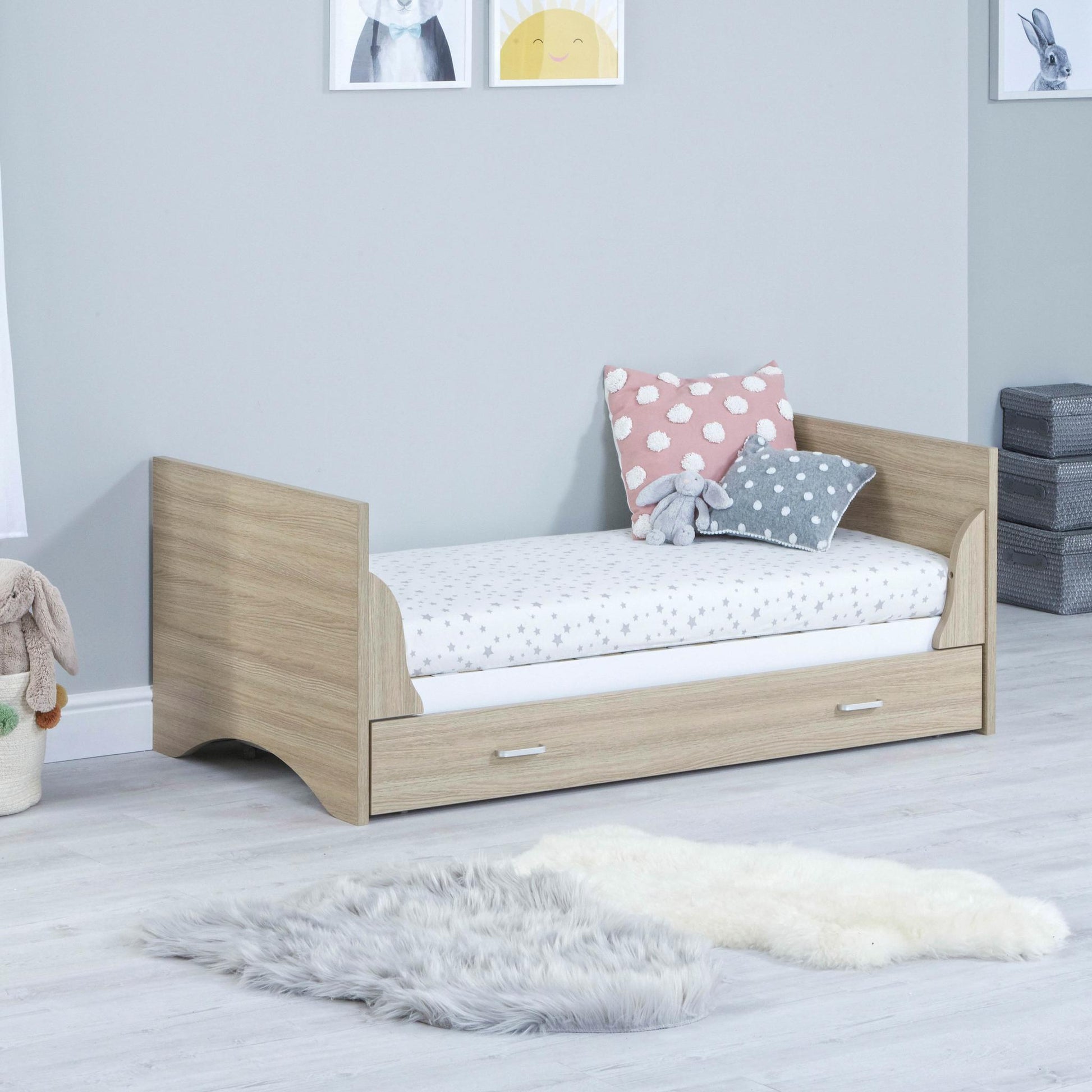 Babymore Veni 3 Piece Nursery Room Set (with under-cot storage) - Oak-Dreamy Nursery