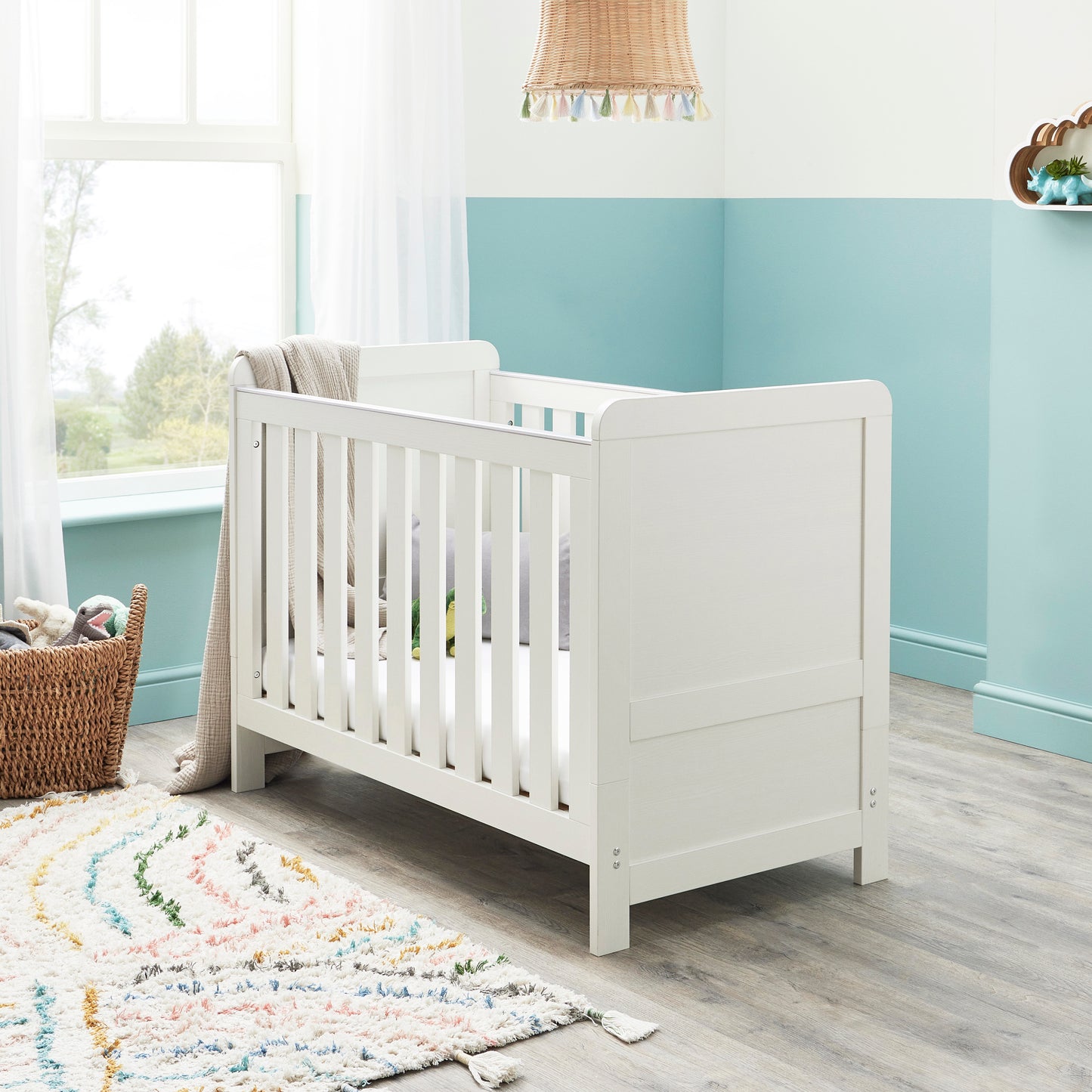 Babymore Caro Mini Cot Bed - White Wash