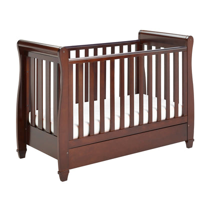 Babymore Eva Sleigh Cot Bed Drop Side (with under-cot storage) - Brown