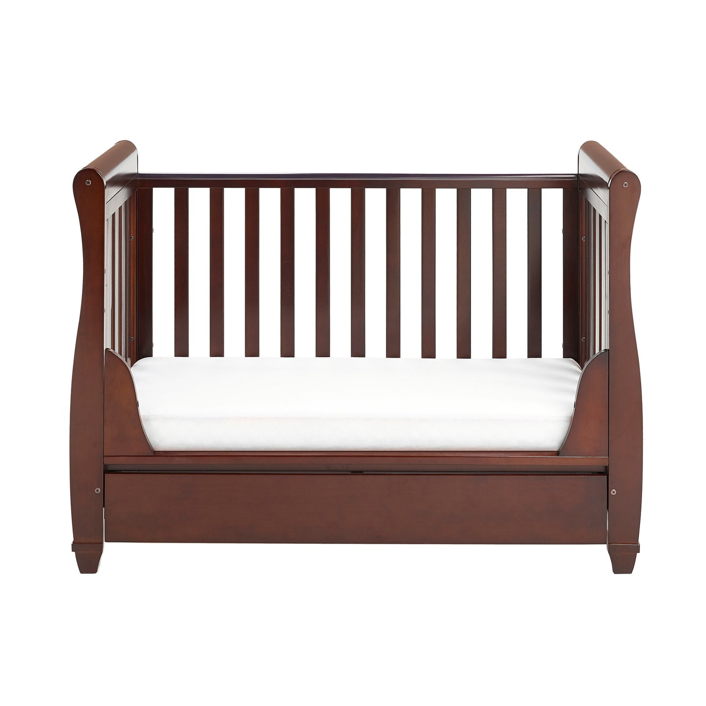 Babymore Eva Sleigh Cot Bed Drop Side (with under-cot storage) - Brown